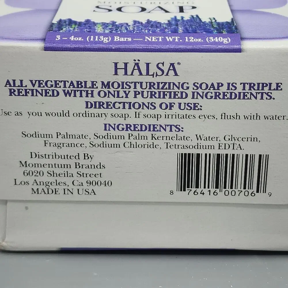 Lot of 3 Bars HALSA Lavender Moisturizing Bath Soap 4oz Each New in Box